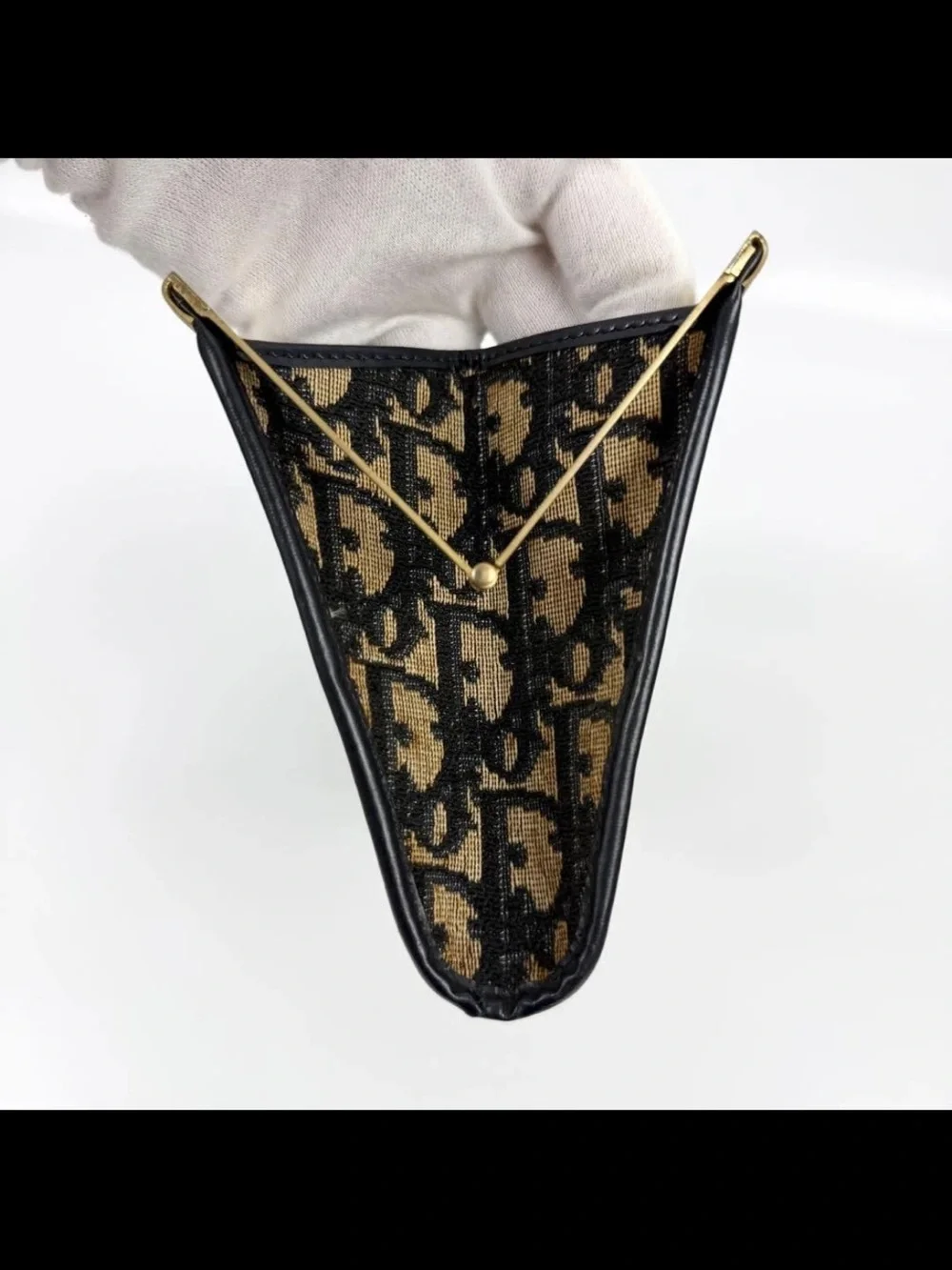 Dior Black and Tan Monogram Clutch with Gold Trim